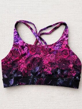Lululemon Floral Sports Bra 6 Pink Black Criss Cross Luxtreme Medium Support